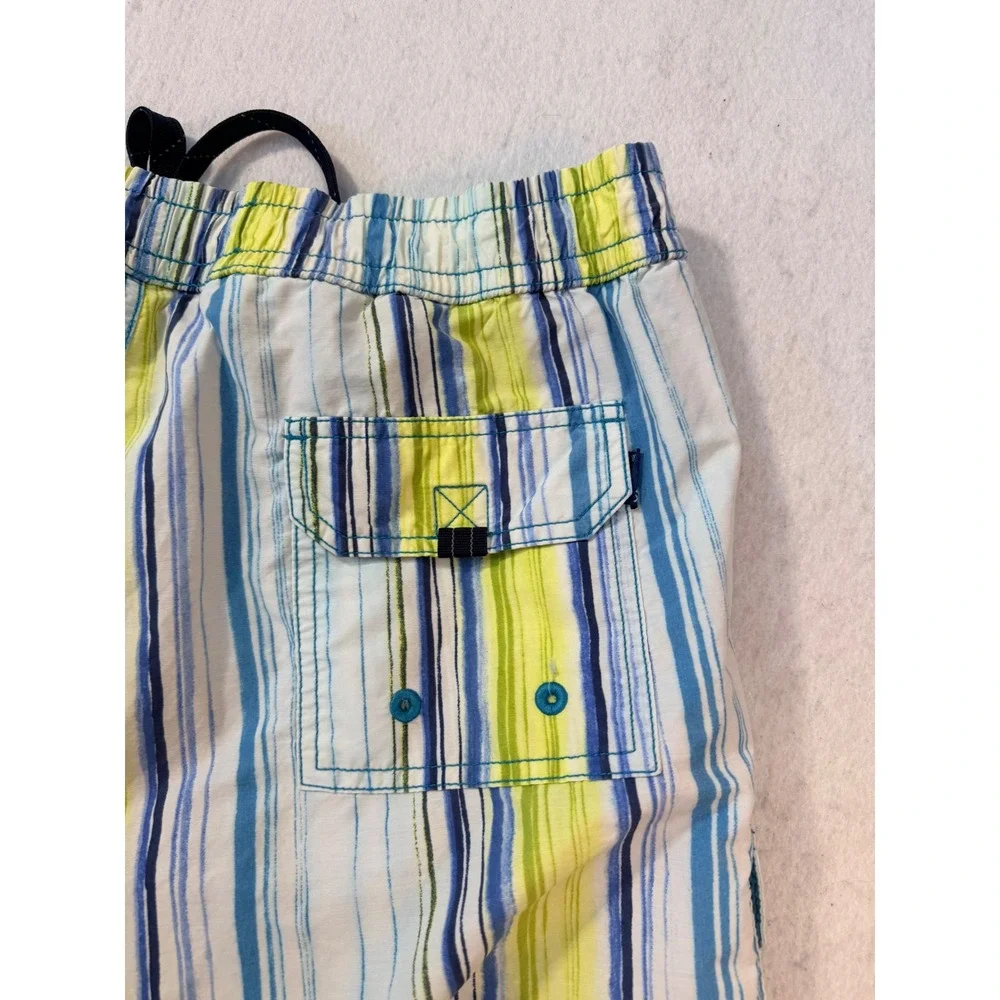 VTG Tommy Bahama Relax Mens Blue Green Striped Swim Trunks Cargo Pocket Size XL